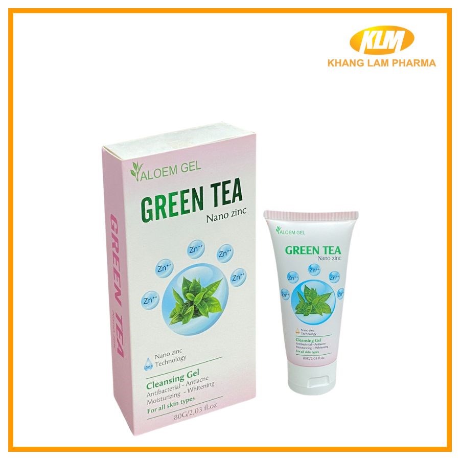 Aloem Gel Green Tea nano zinc - Gel rửa mặt làm sạch da và ngừa mụn hiệu quả (Tuýp 80g)