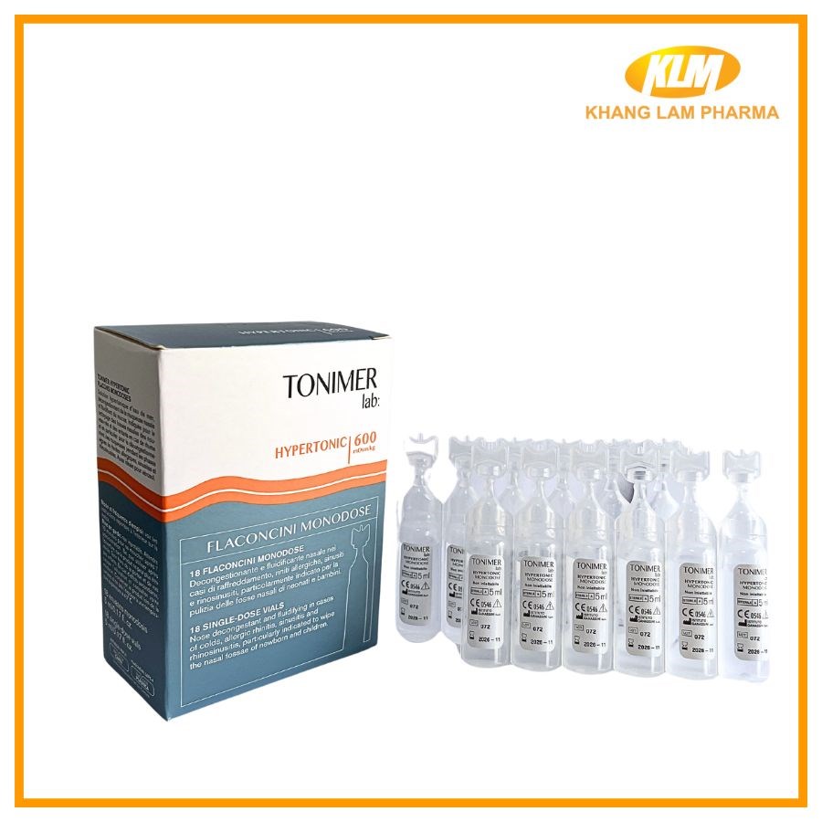Tonimer lab HYPERTONIC 18 SINGLE DOSE VIALS - Dung dịch nước biển ưu trương vô trùng (18 tép)