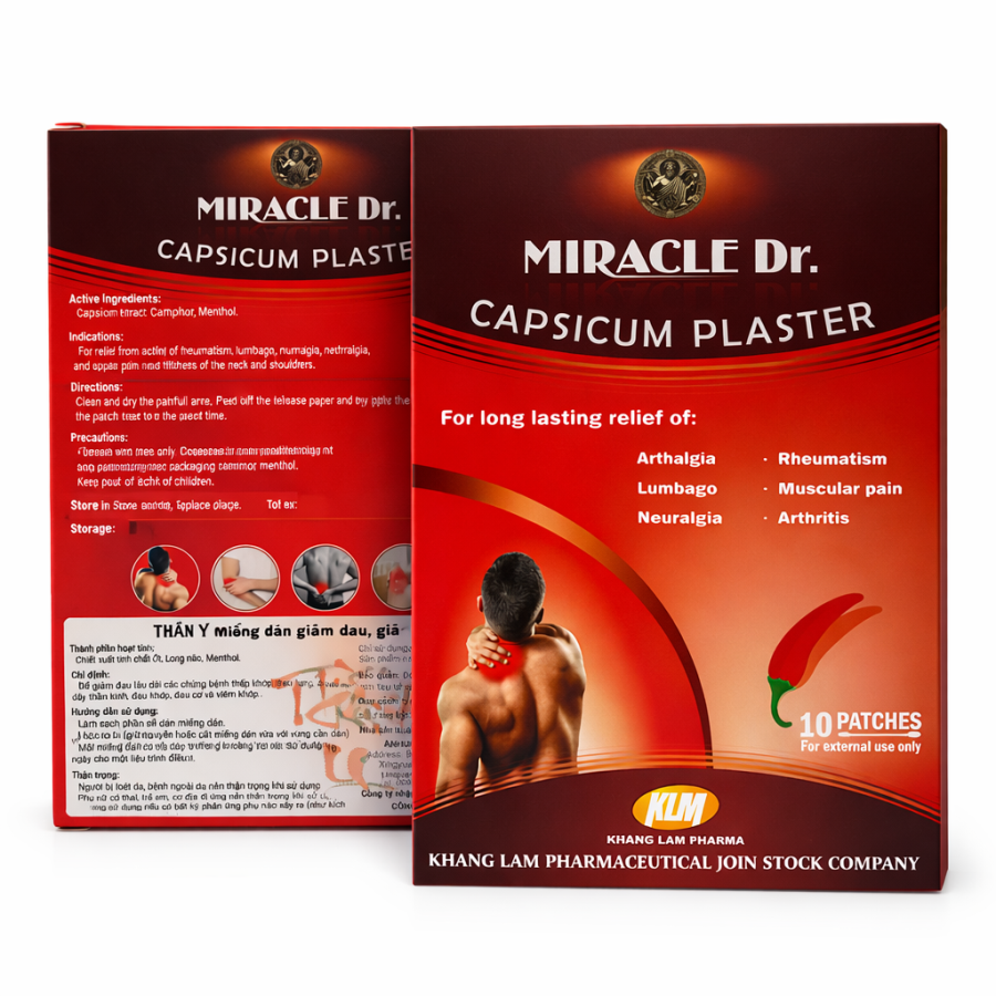 Capsium Plaster - Cao dán nóng chiết xuất ớt giảm đau xương khớp (Hộp 10 miếng dán)
